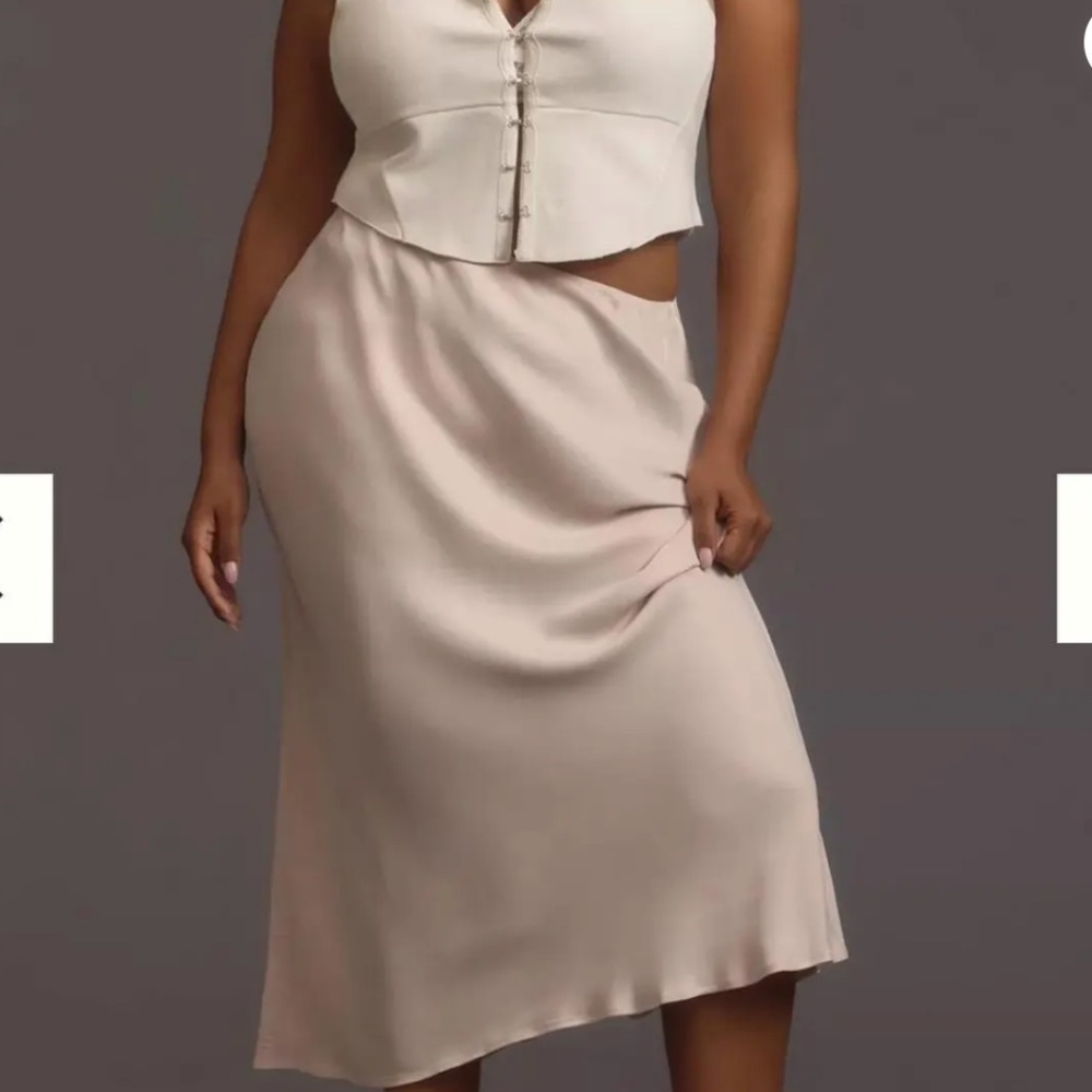 Anthropologie Tilda Midi Slip Skirt in Nude Pink Neutral Blush Sz XL NWT